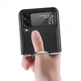 Coque Samsung Galaxy Z Flip3 5G - Fourre en cuir de luxe au look élégant avec anneau de transport - Vert