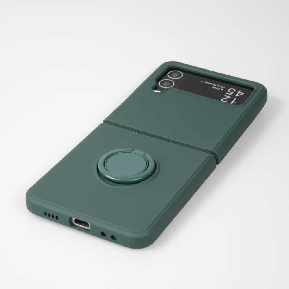 Coque Samsung Galaxy Z Flip4 - Soft Touch avec anneau - Vert foncé