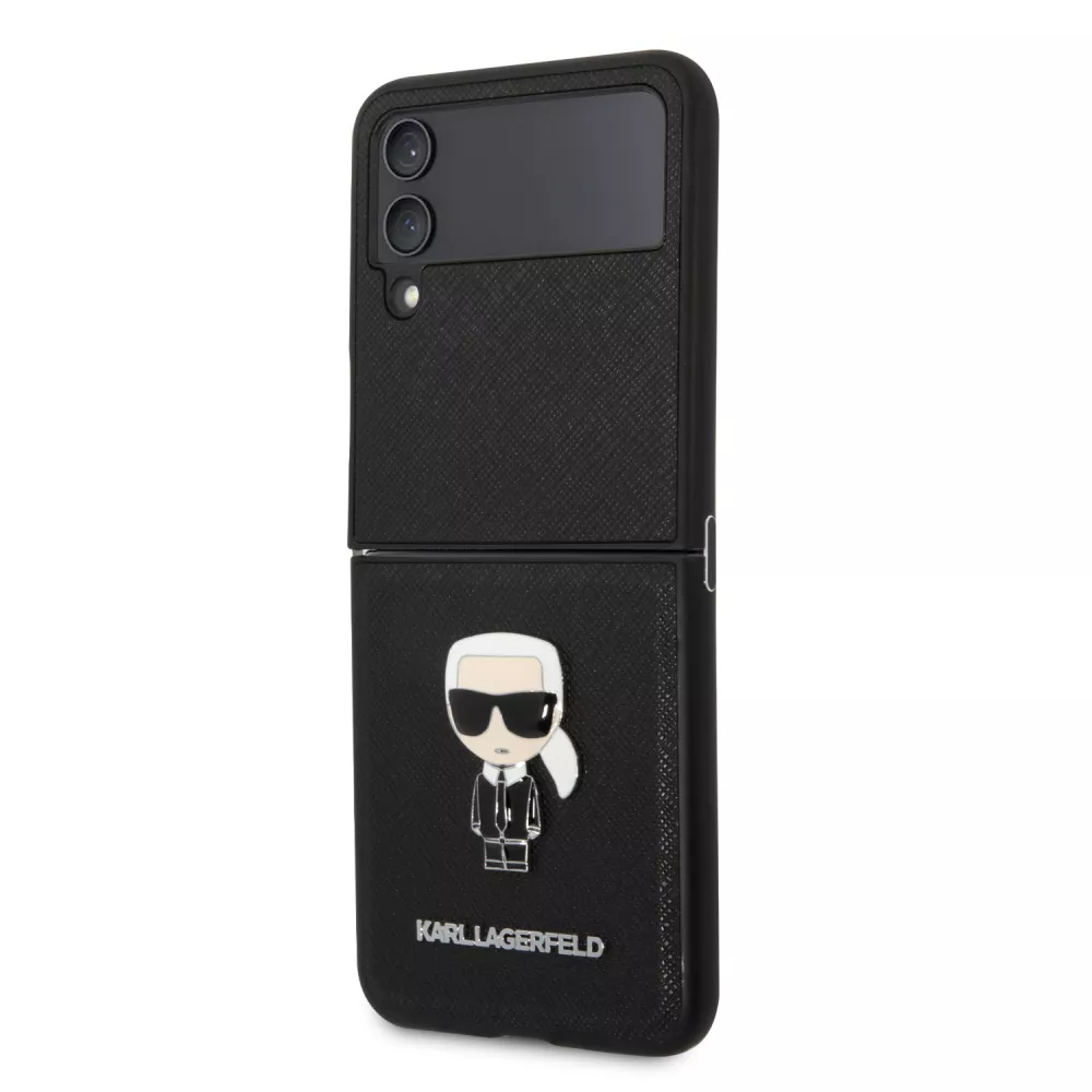 Galaxy Z Flip4 Case Hülle - Karl Lagerfeld Kunstleder mit metallischem Logoprägung - Schwarz