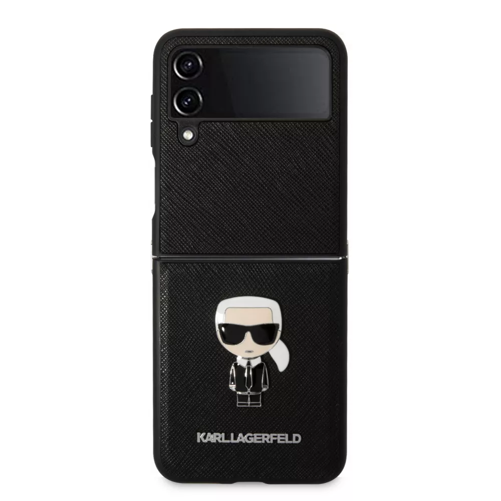 Galaxy Z Flip4 Case Hülle - Karl Lagerfeld Kunstleder mit metallischem Logoprägung - Schwarz
