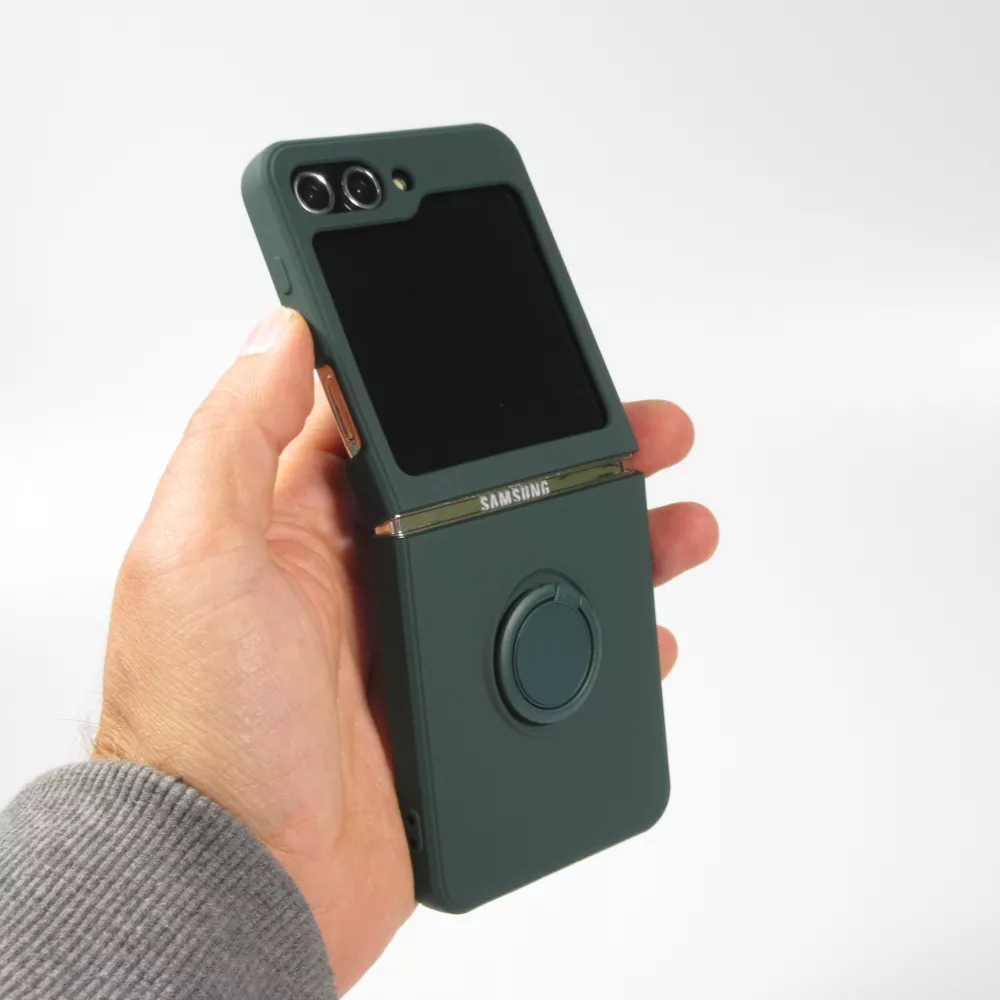 Coque Samsung Galaxy Z Flip5 - Soft Touch avec anneau - Vert foncé