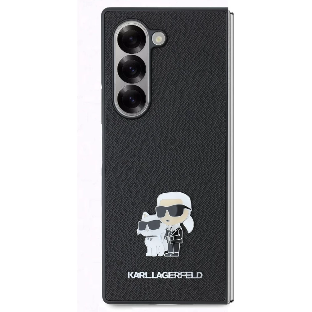 Galaxy Z Fold6 Case H&uuml;lle - Karl Lagerfeld Saffiano mit Karl und Choupette Metall-Logo - Schwarz