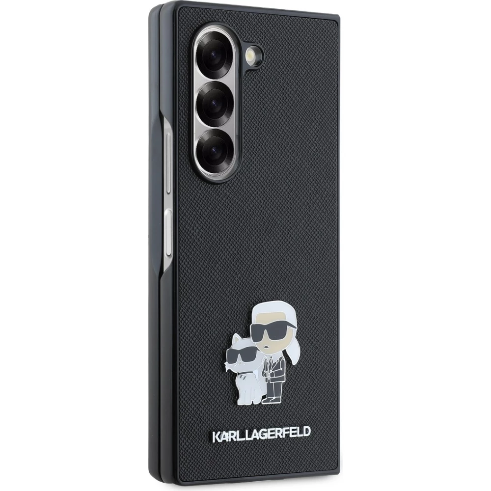 Galaxy Z Fold6 Case H&uuml;lle - Karl Lagerfeld Saffiano mit Karl und Choupette Metall-Logo - Schwarz