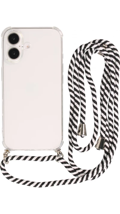 Hülle Samsung iPhone 16 - Gummi transparent mit Seil - Weiss / Schwarz