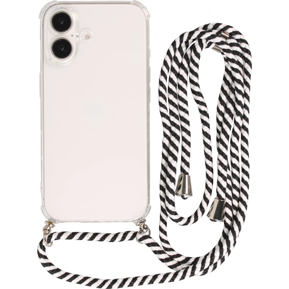 Hülle Samsung iPhone 16 Plus - Gummi transparent mit Seil - Weiss / Schwarz