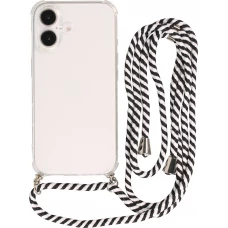 Hülle Samsung iPhone 16 Plus - Gummi transparent mit Seil - Weiss / Schwarz