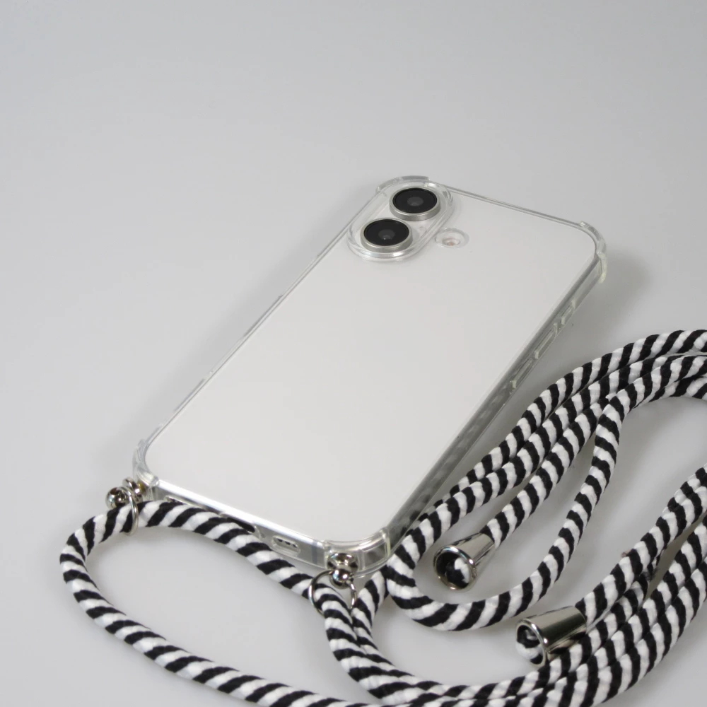 Hülle Samsung iPhone 16 Plus - Gummi transparent mit Seil - Weiss / Schwarz