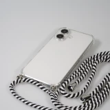 Hülle Samsung iPhone 16 Plus - Gummi transparent mit Seil - Weiss / Schwarz