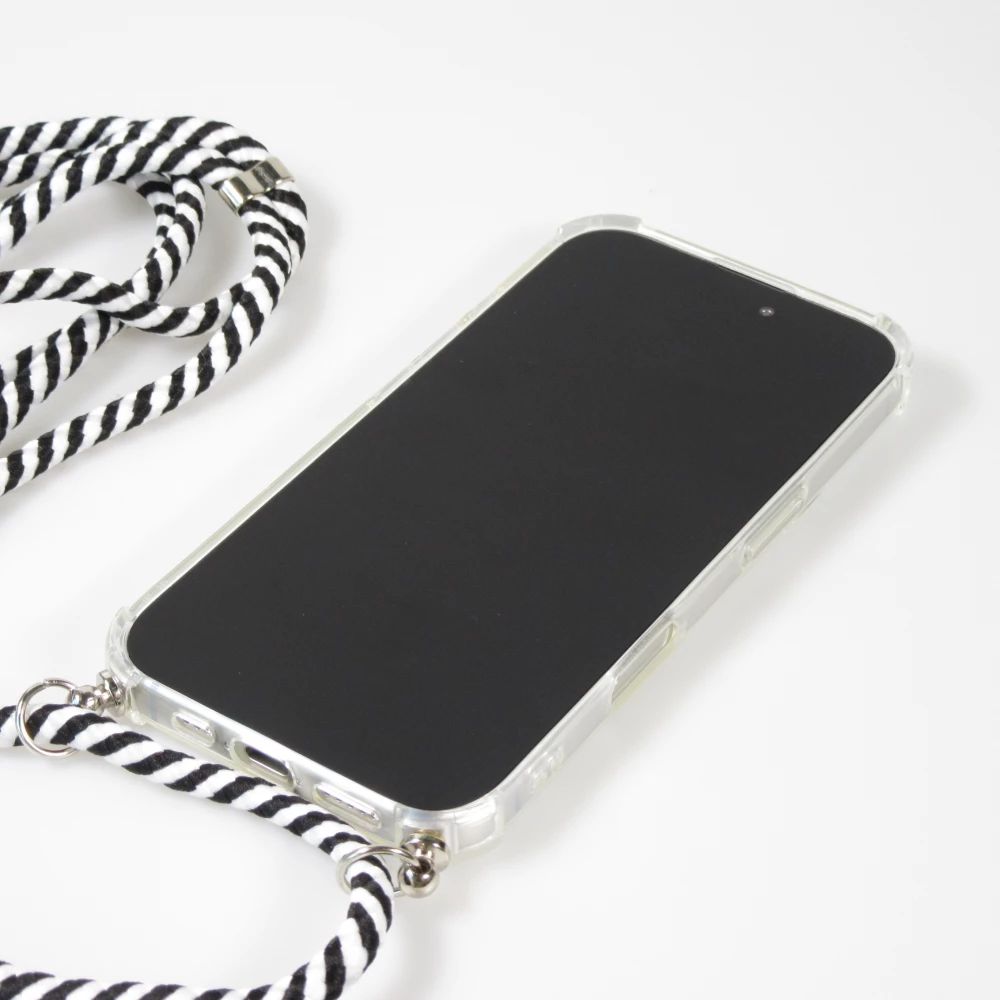 Hülle Samsung iPhone 16 Plus - Gummi transparent mit Seil - Weiss / Schwarz