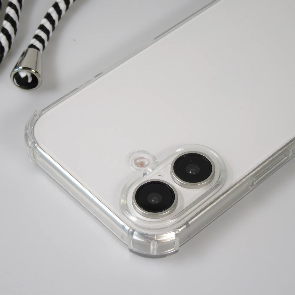Hülle Samsung iPhone 16 Plus - Gummi transparent mit Seil - Weiss / Schwarz