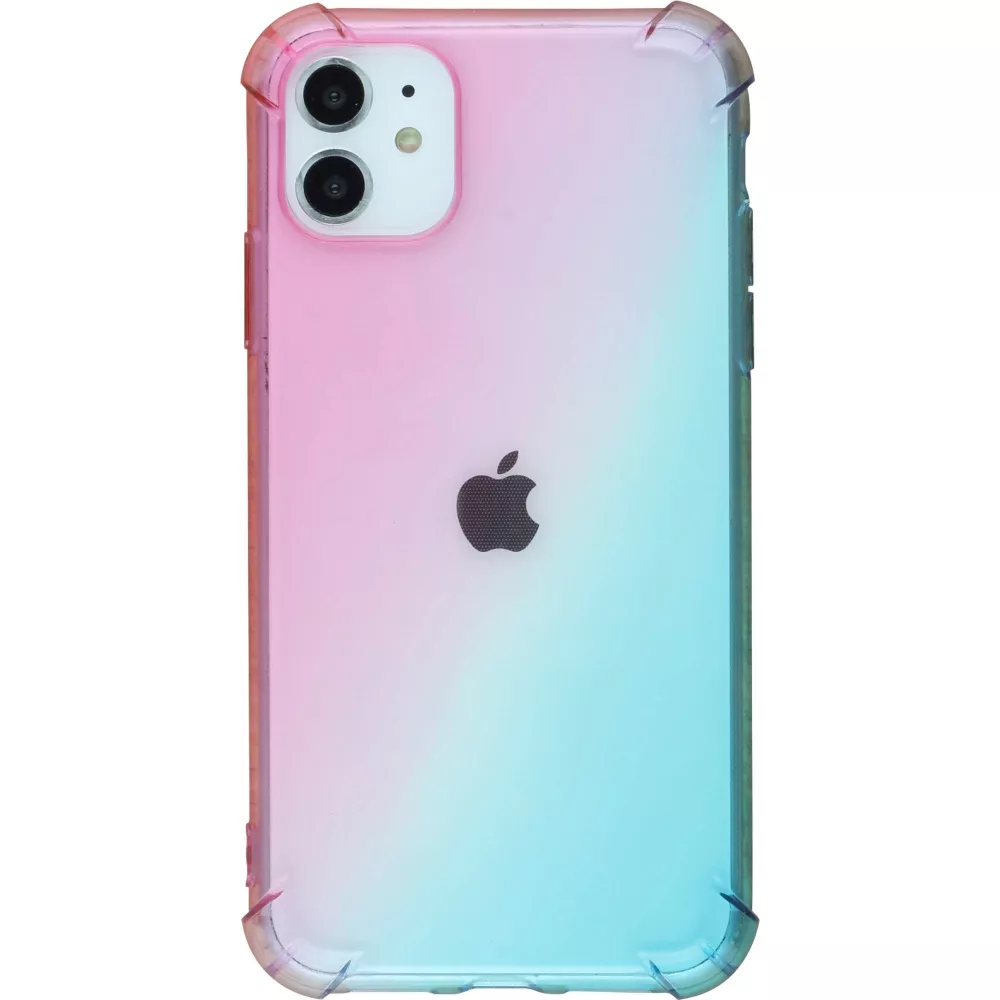 Hülle iPhone 11 - Gummi Bumper Rainbow mit extra Schutz für Ecken Antischock - rosa blau