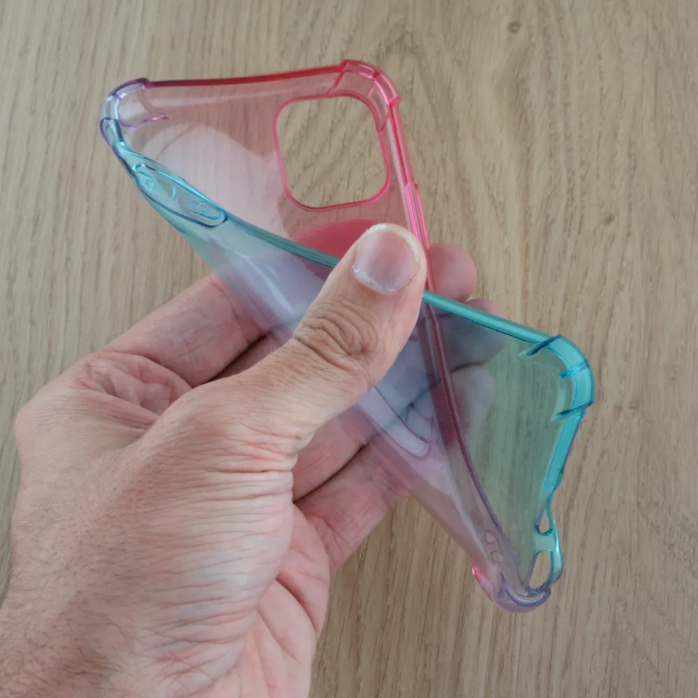 Hülle iPhone 11 - Gummi Bumper Rainbow mit extra Schutz für Ecken Antischock - rosa blau