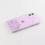Coque iPhone 12 / 12 Pro - Gel paillettes argentées avec anneau - Rose