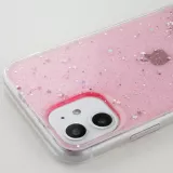Coque iPhone 12 / 12 Pro - Gel paillettes argentées avec anneau - Rose