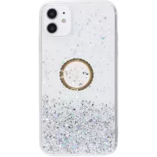 Coque iPhone XR - Gel paillettes argentées avec anneau - Transparent