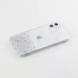 Coque iPhone XR - Gel paillettes argentées avec anneau - Transparent