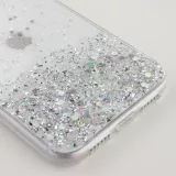 Coque iPhone XR - Gel paillettes argentées avec anneau - Transparent