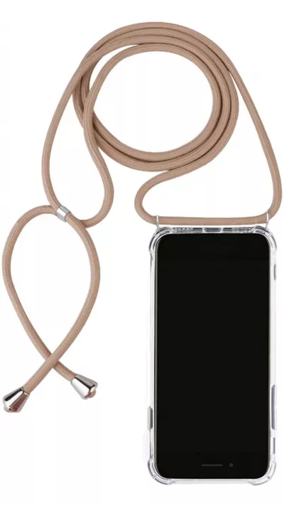 Coque iPhone 16 - Gel transparent avec lacet beige