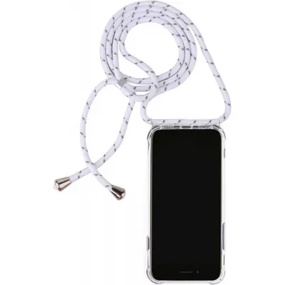 Coque iPhone 17e / 16e - Gel transparent avec lacet - Blanc tacheté