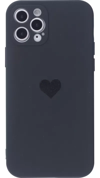 Coque iPhone 12 Pro - Silicone Mat Coeur - Noir