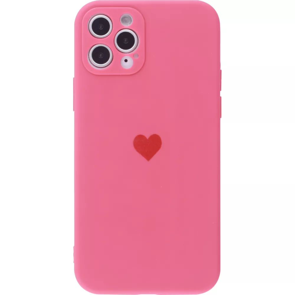 Coque iPhone 12 Pro Max - Silicone Mat Coeur - Rose