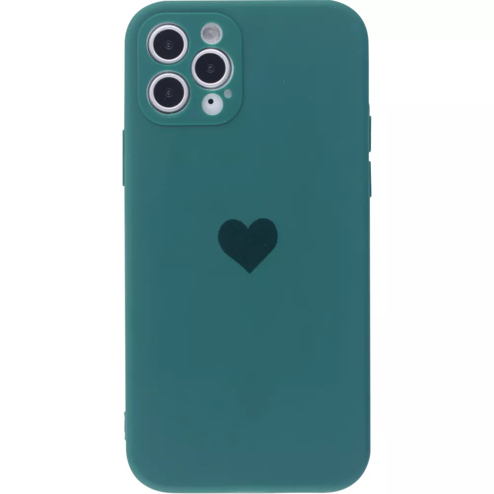 Coque iPhone 12 Pro Max - Silicone Mat Coeur - Vert foncé