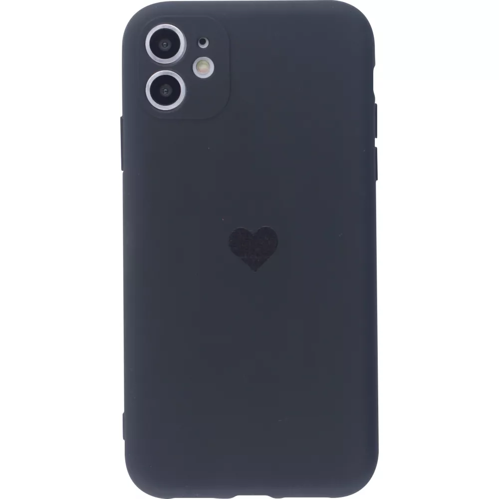 Coque iPhone 11 - Silicone Mat Coeur - Noir