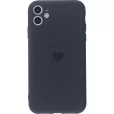 Coque iPhone 11 - Silicone Mat Coeur - Noir