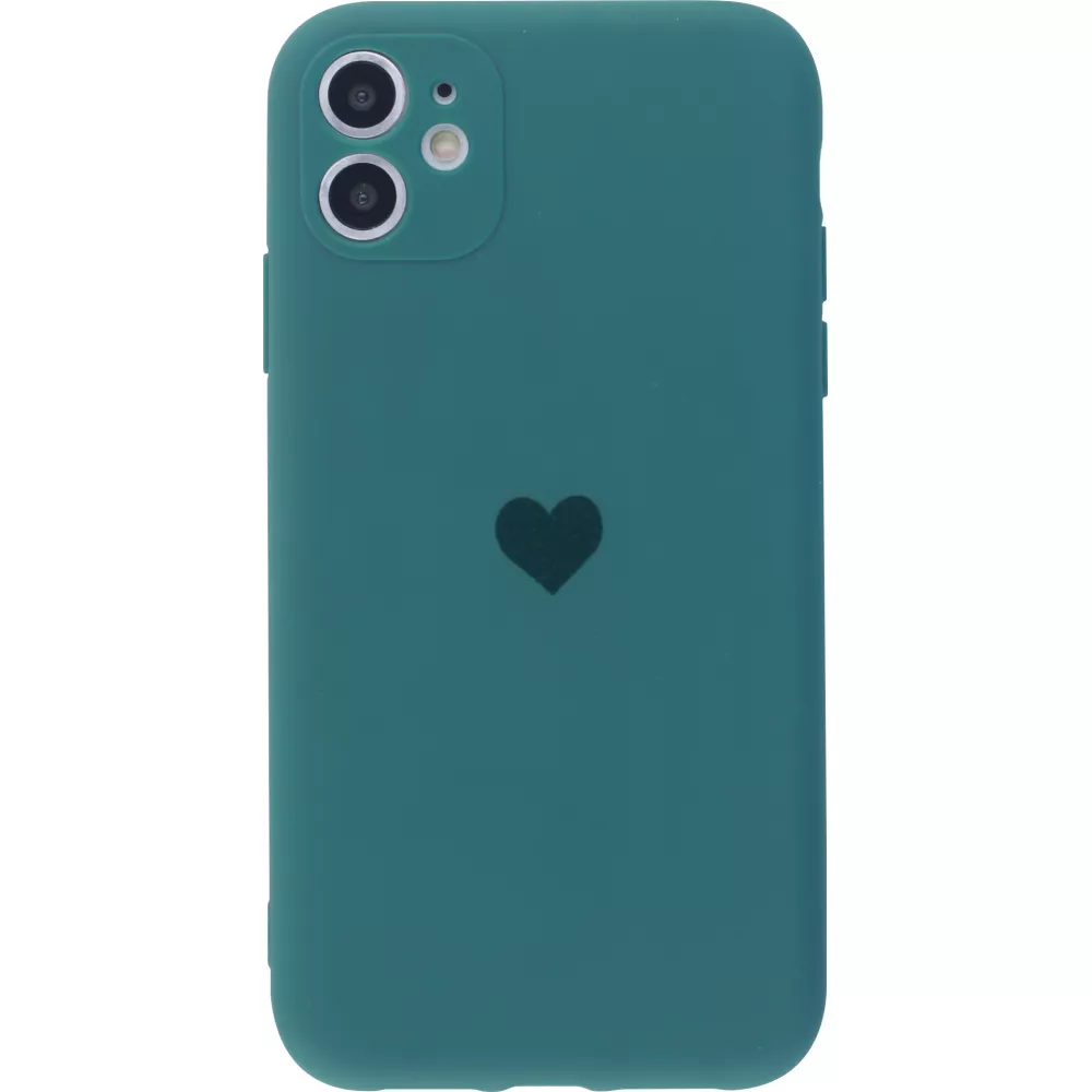 Hülle iPhone 14 - Silikon Mat Herz - Dunkelgrün