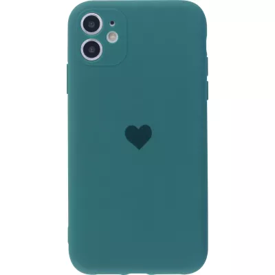 Hülle iPhone 11 - Silikon Mat Herz - Dunkelgrün