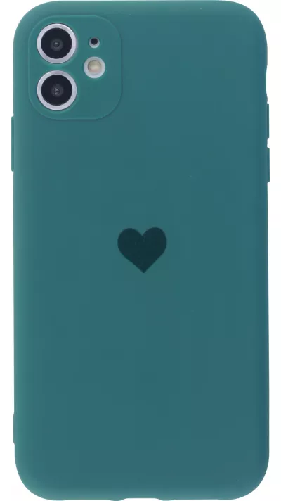 Coque iPhone 11 - Silicone Mat Coeur - Vert foncé