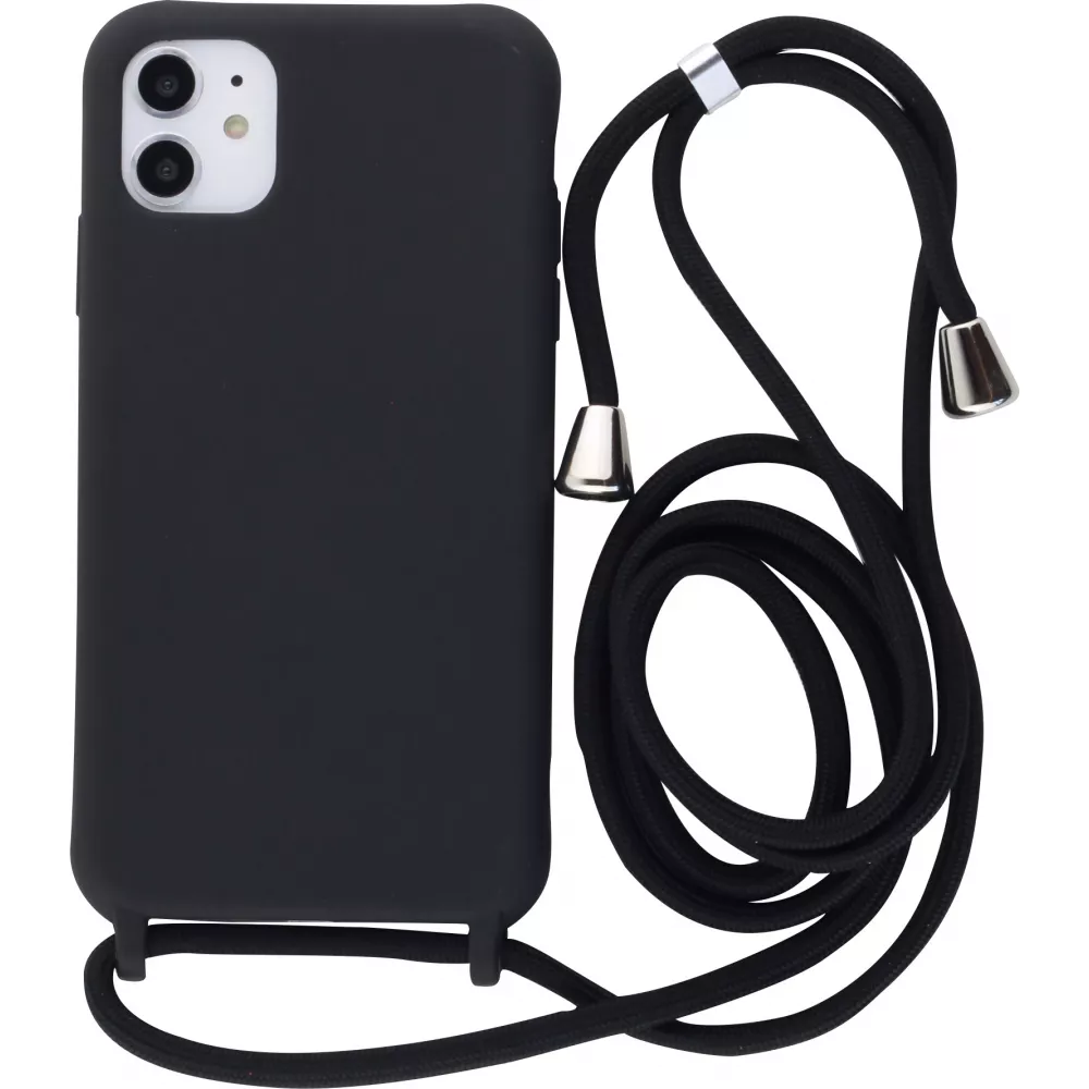 Hülle iPhone 12 / 12 Pro - Silikon Matte mit Seil - Schwarz