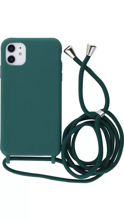 Coque iPhone 11 - Silicone Mat avec lacet - Vert foncé