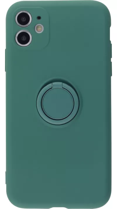 Coque iPhone 11 - Soft Touch avec anneau - Vert foncé