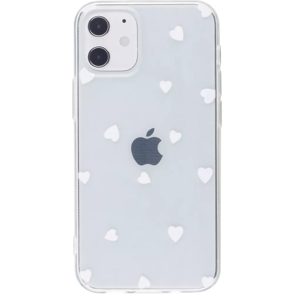 Coque iPhone 12 / 12 Pro - Gel petit coeur transparent - Blanc