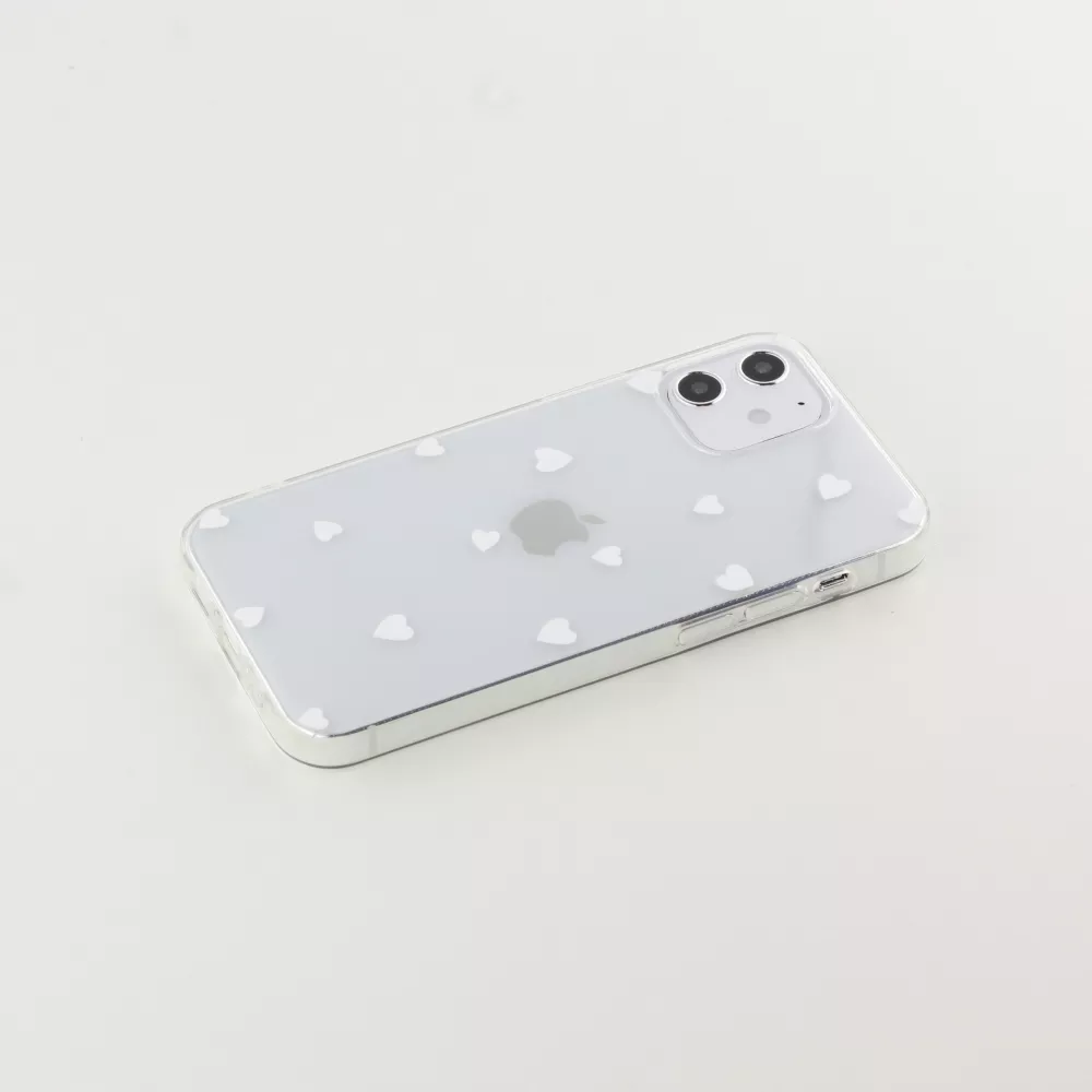 Coque iPhone 12 / 12 Pro - Gel petit coeur transparent - Blanc