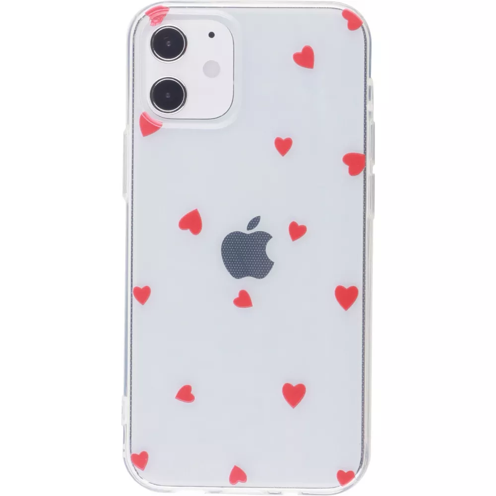Coque iPhone 12 / 12 Pro - Gel petit coeur transparent - Rouge