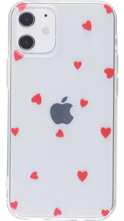 Coque iPhone 12 / 12 Pro - Gel petit coeur transparent - Rouge