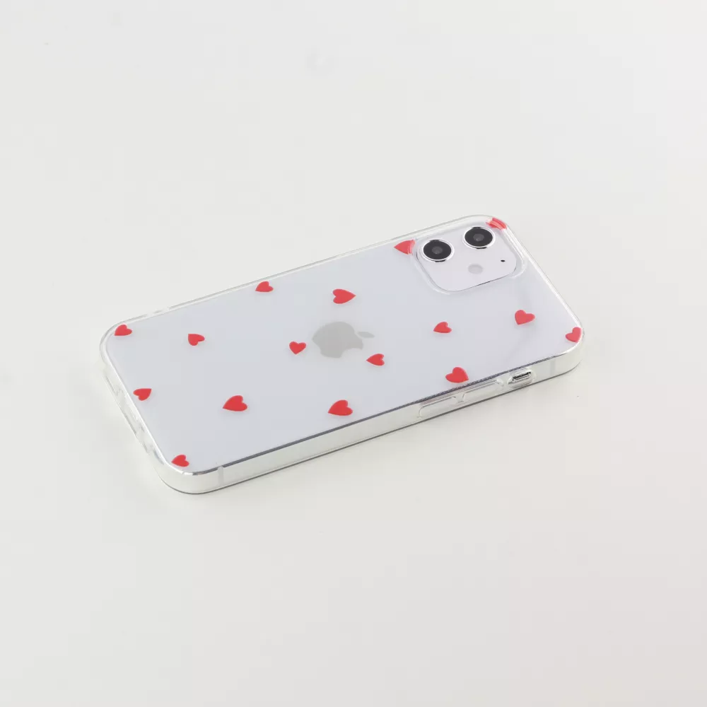 Coque iPhone 12 / 12 Pro - Gel petit coeur transparent - Rouge