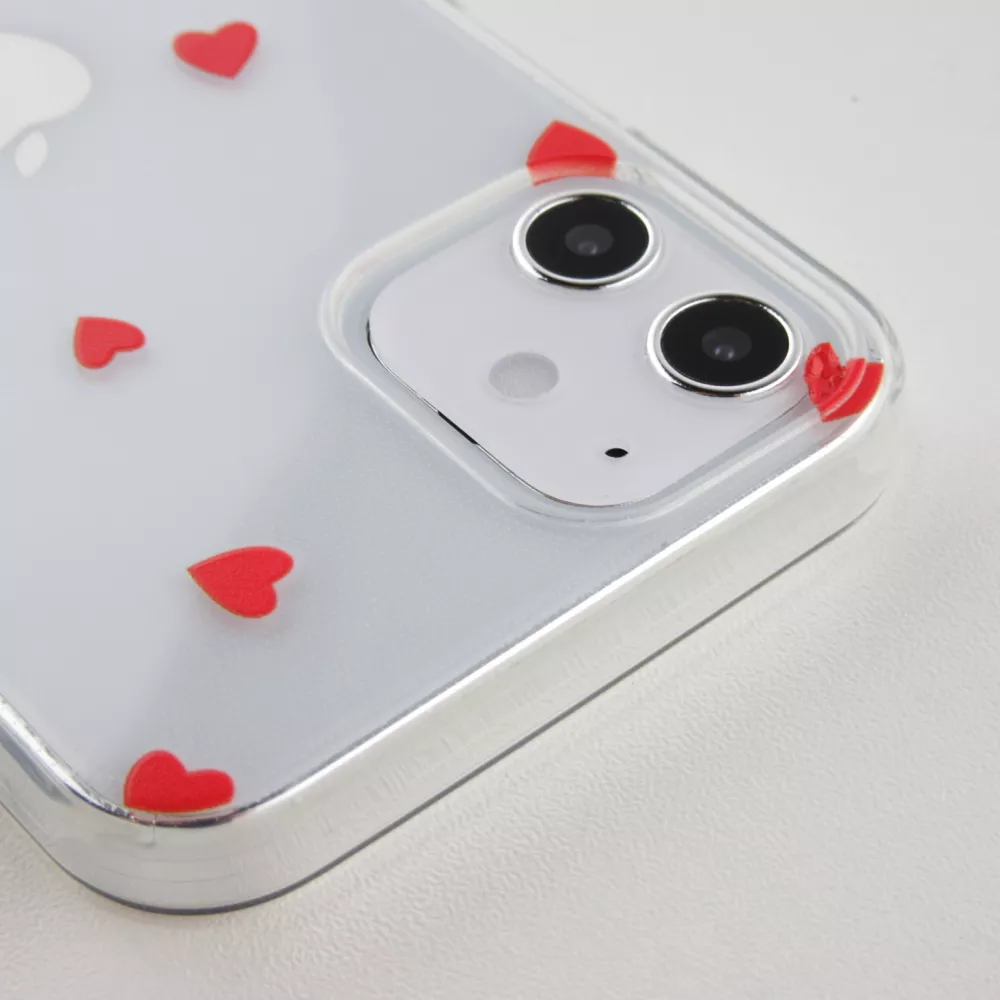 Coque iPhone 12 / 12 Pro - Gel petit coeur transparent - Rouge