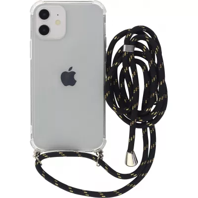Coque iPhone 16 Pro - Gel transparent avec lacet noir - Or