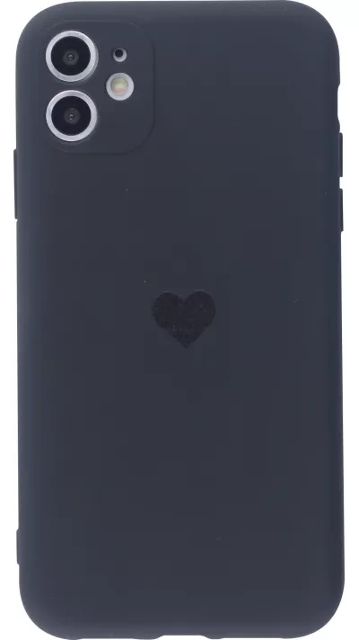 Coque iPhone 12 - Silicone Mat Coeur - Noir
