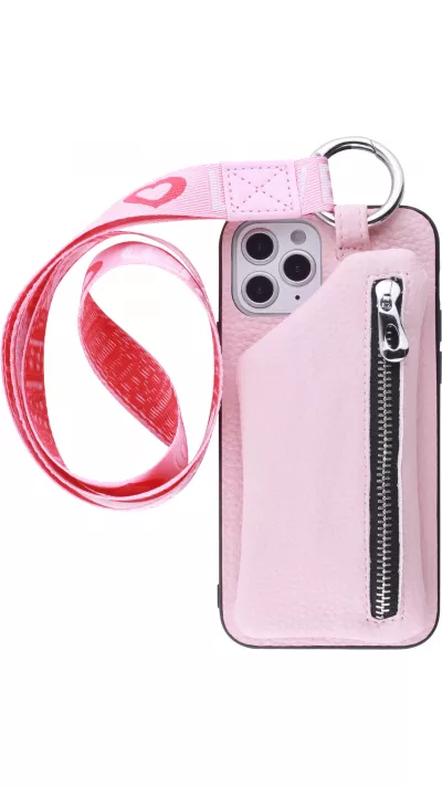 Coque iPhone 12 Pro Max - Wallet Poche avec cordon  - Rose