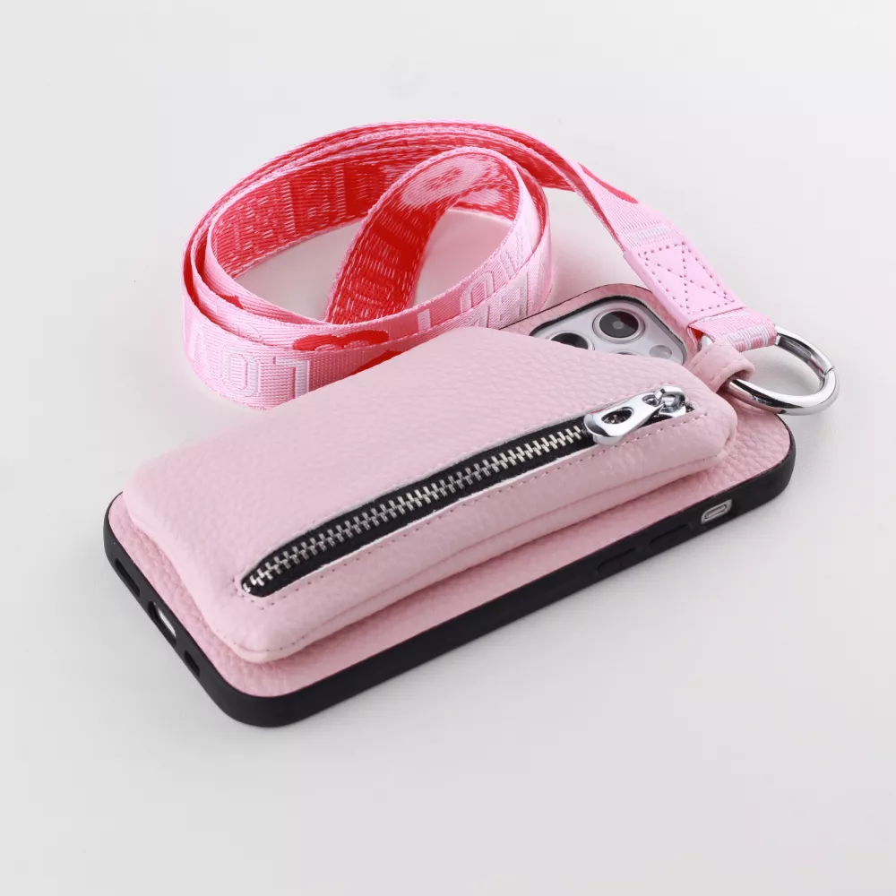 Coque iPhone 12 Pro Max - Wallet Poche avec cordon  - Rose