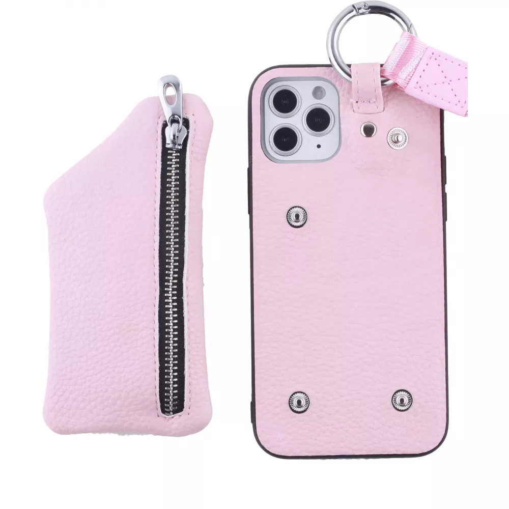Coque iPhone 12 Pro Max - Wallet Poche avec cordon  - Rose