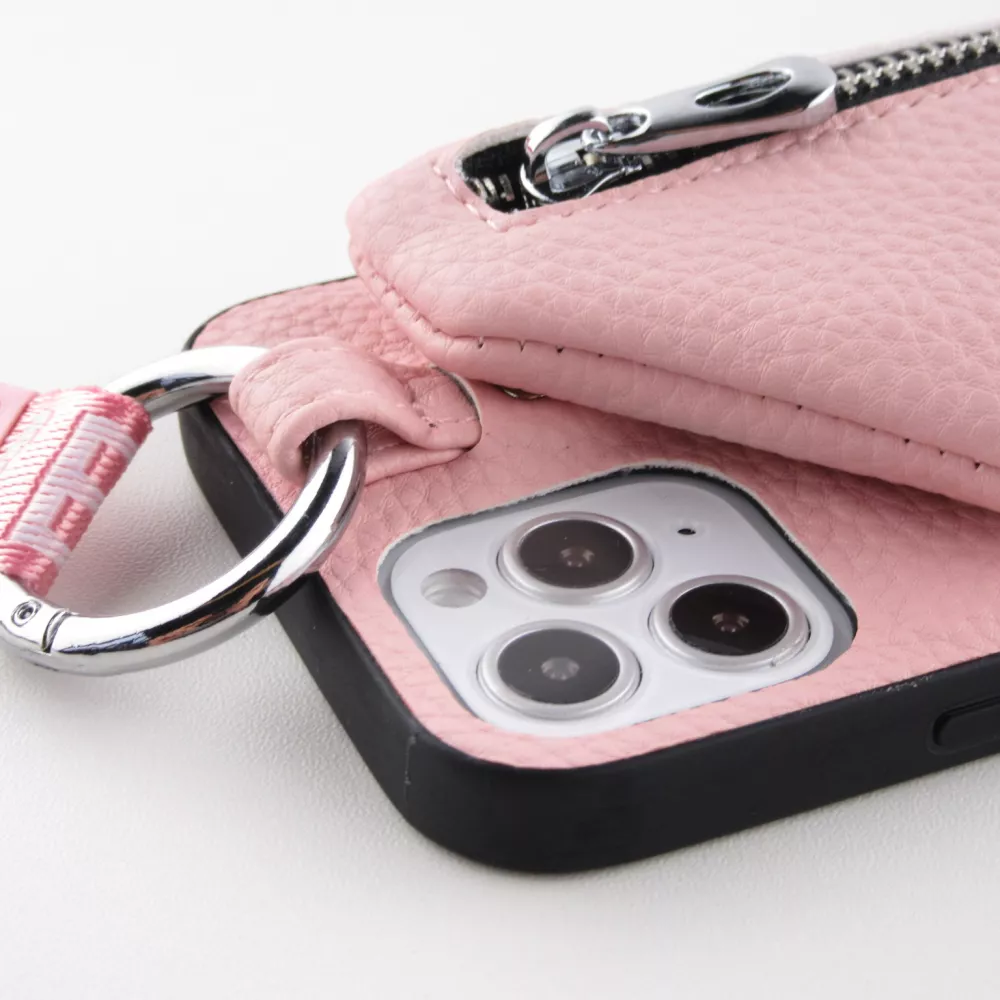 Coque iPhone 12 Pro Max - Wallet Poche avec cordon  - Rose