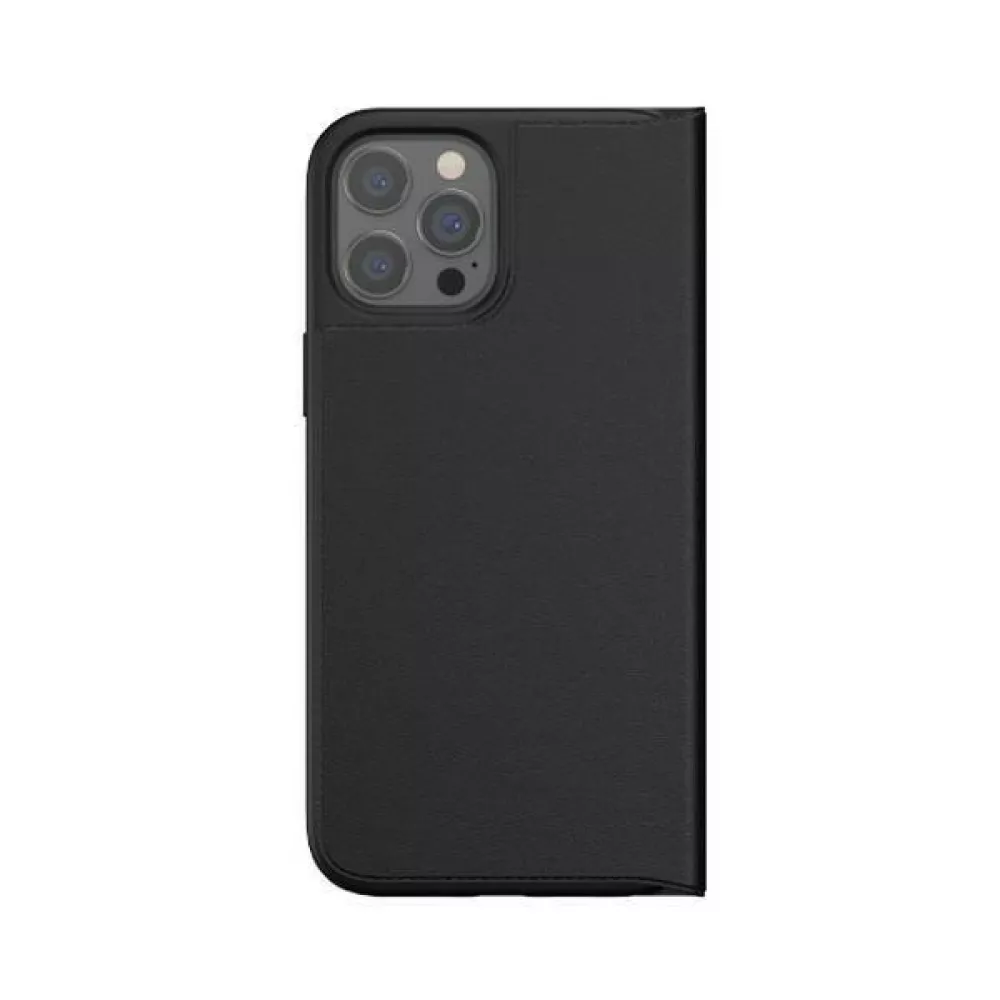 iPhone 12 Pro Max Case Hülle - Adidas Flip Kunstleder mit geprägtem weißem Logo - Schwarz