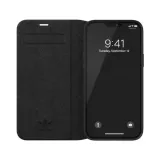 iPhone 12 Pro Max Case Hülle - Adidas Flip Kunstleder mit geprägtem weißem Logo - Schwarz