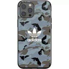 Coque iPhone 12 Pro Max - Adidas gel laqué camouflage avec logo blanc imprimé - Bleu gris