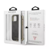 iPhone 13 Pro Max Case Hülle - Guess Leinwand Kunstleder Monogramm goldenen Metall-Logo mit Charm Anhänger - Schwarz / gold